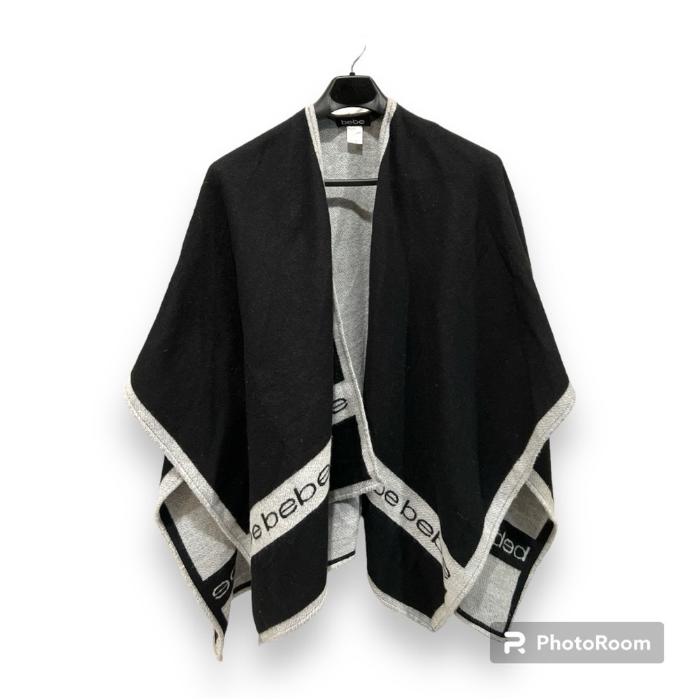 Bebe Oversized Black Gray Shawl One Size Extra Large